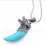 Titanium Turquoise Wolf Head Horns Pendant with Free Chain