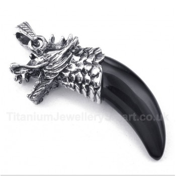 Titanium Black Onyx Wolf Head Horns Pendant with Free Chain