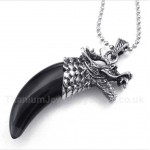 Titanium Black Onyx Wolf Head Horns Pendant with Free Chain