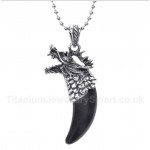 Titanium Black Onyx Wolf Head Horns Pendant with Free Chain