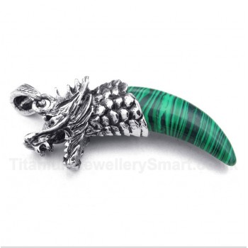 Titanium Malachite Wolf Head Horns Pendant with Free Chain