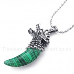 Titanium Malachite Wolf Head Horns Pendant with Free Chain