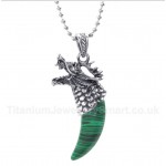 Titanium Malachite Wolf Head Horns Pendant with Free Chain