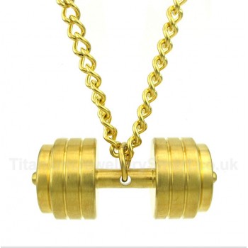 Gold Titanium Dumbbells Pendant with Free Chain