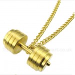 Gold Titanium Dumbbells Pendant with Free Chain