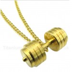 Gold Titanium Dumbbells Pendant with Free Chain