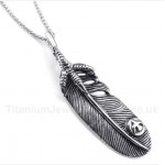 Titanium Feather Pendant with Free Chain