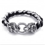 Titanium Tiger Head Leather Bracelet