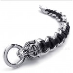 Titanium Tiger Head Leather Bracelet