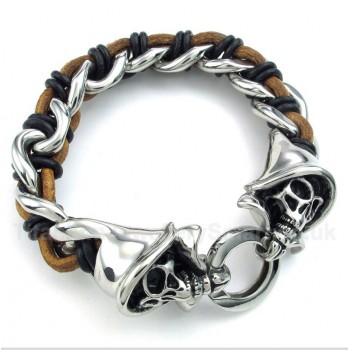 Titanium Grim Reaper Leather Bracelet