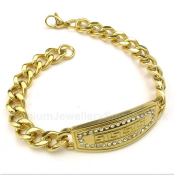 Titanium Gold Diamond Greek Meander Pattern Bracelet