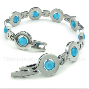 Titanium Blue Round Beads Bracelet