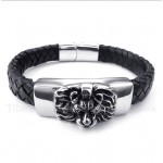 Titanium Lion's Head Leather Bracelet