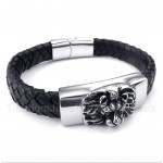 Titanium Lion's Head Leather Bracelet