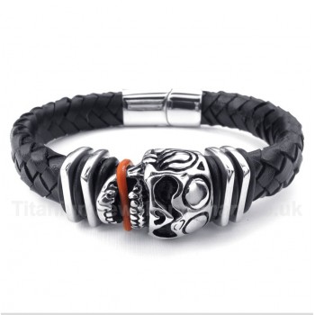 Leather Skull Titanium Bracelet