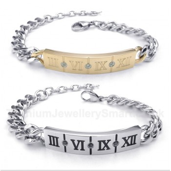 Titanium Roman Numerals Diamond Couple's Bracelet (One Pair)