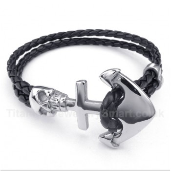 Anchor Leather Titanium Bracelet