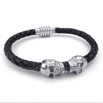 Skull Leather Titanium Bracelet