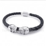 Skull Leather Titanium Bracelet