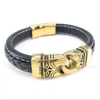 Titanium Gold-plated Leather Bracelet