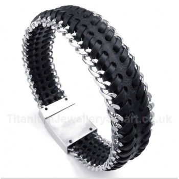 Titanium Black Leather Bracelet