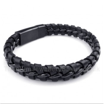 Titanium Black Leather Bracelet