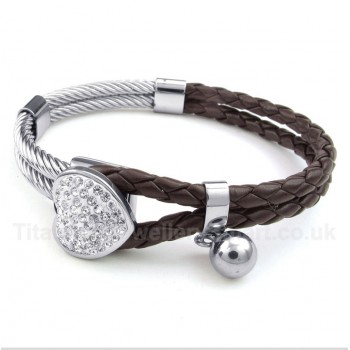 Heart Shaped Leather Titanium Bracelet