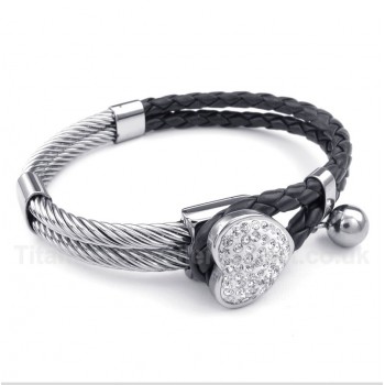 Heart Shaped Leather Titanium Bracelet