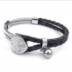 Heart Shaped Leather Titanium Bracelet