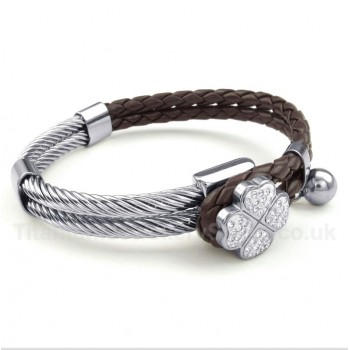 Clover Leather Titanium Bracelet