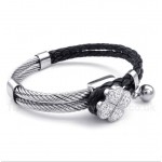 Clover Black Leather Titanium Bracelet