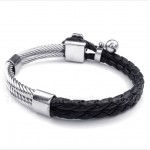 Clover Black Leather Titanium Bracelet