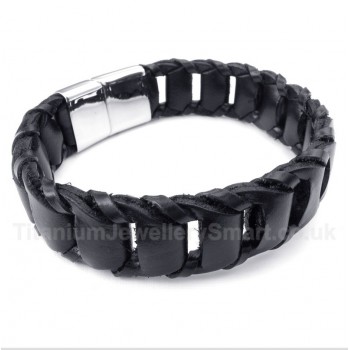 Titanium Black Leather Bracelet