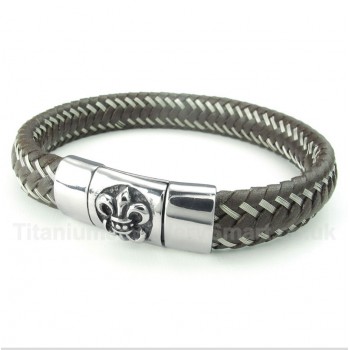 Titanium Leather Cable Bracelet
