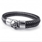 Titanium Black Leather Cable Bracelet