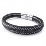 Titanium Black Leather Cable Bracelet