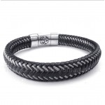 Titanium Black Leather Cable Bracelet