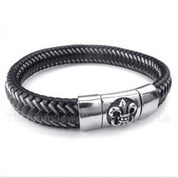 Titanium Black Leather Cable Magnet Bracelet