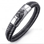 Titanium Black Leather Cable Bracelet