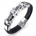 Titanium Cable Diamond Leather Bracelet