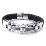 Titanium Cable Diamond Leather Bracelet