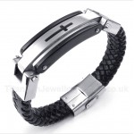 Titanium Cross Leather Bracelet