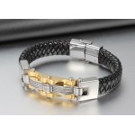 Titanium Gold Cable Leather Bracelet