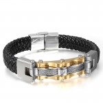Titanium Gold Cable Leather Bracelet