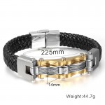 Titanium Gold Cable Leather Bracelet