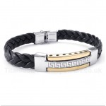 Titanium Greek Meander Pattern Gold Leather Bracelet