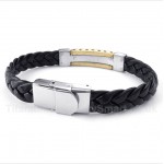 Titanium Greek Meander Pattern Gold Leather Bracelet