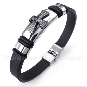 Titanium Greek Meander Pattern Cross Rubber Bracelet