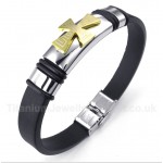 Titanium Greek Meander Pattern Gold Cross Rubber Bracelet