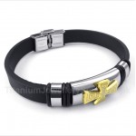 Titanium Greek Meander Pattern Gold Cross Rubber Bracelet